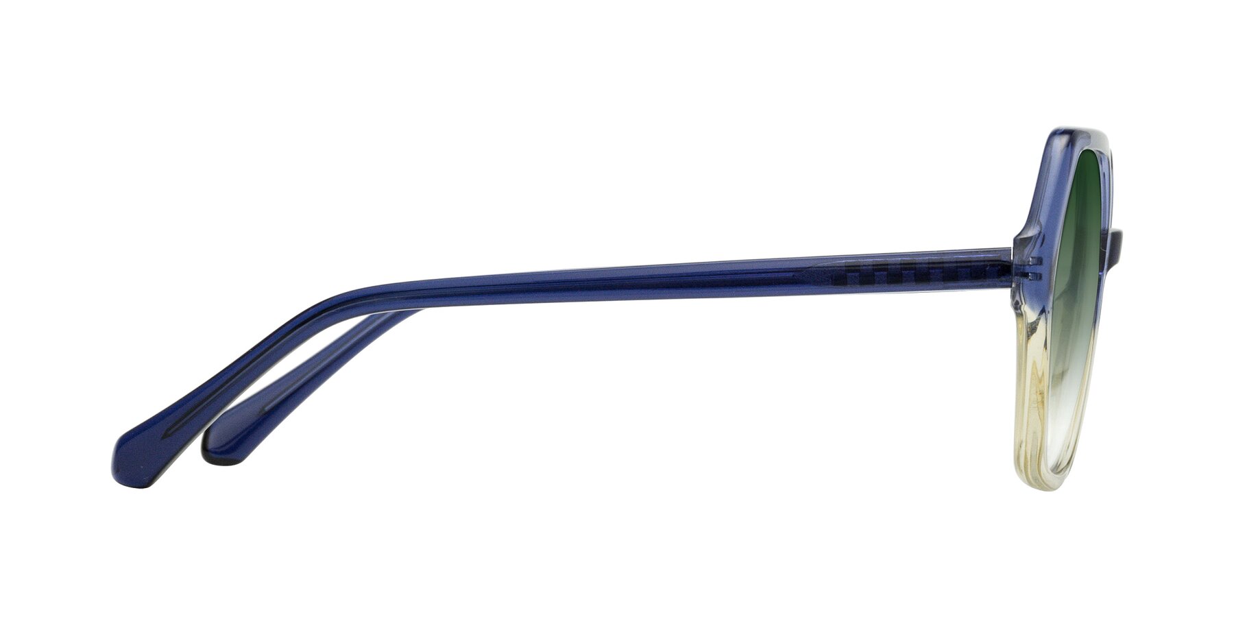 Side of McFadden in Clear Blue/Clear Green with Green Gradient Lenses