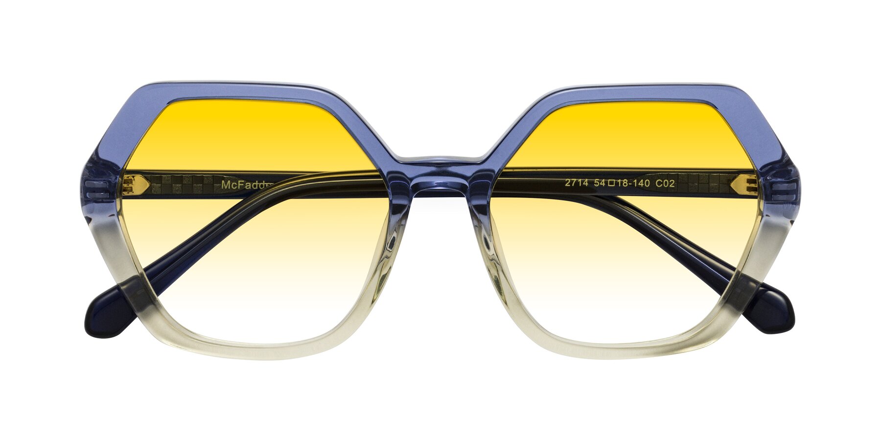 Folded Front of McFadden in Clear Blue/Clear Green with Yellow Gradient Lenses