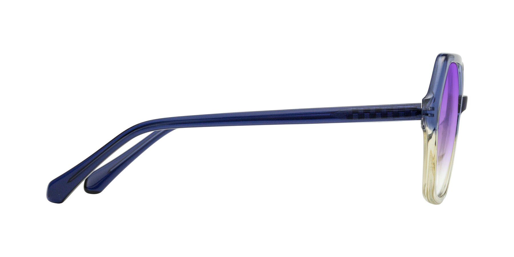Side of McFadden in Clear Blue/Clear Green with Purple Gradient Lenses