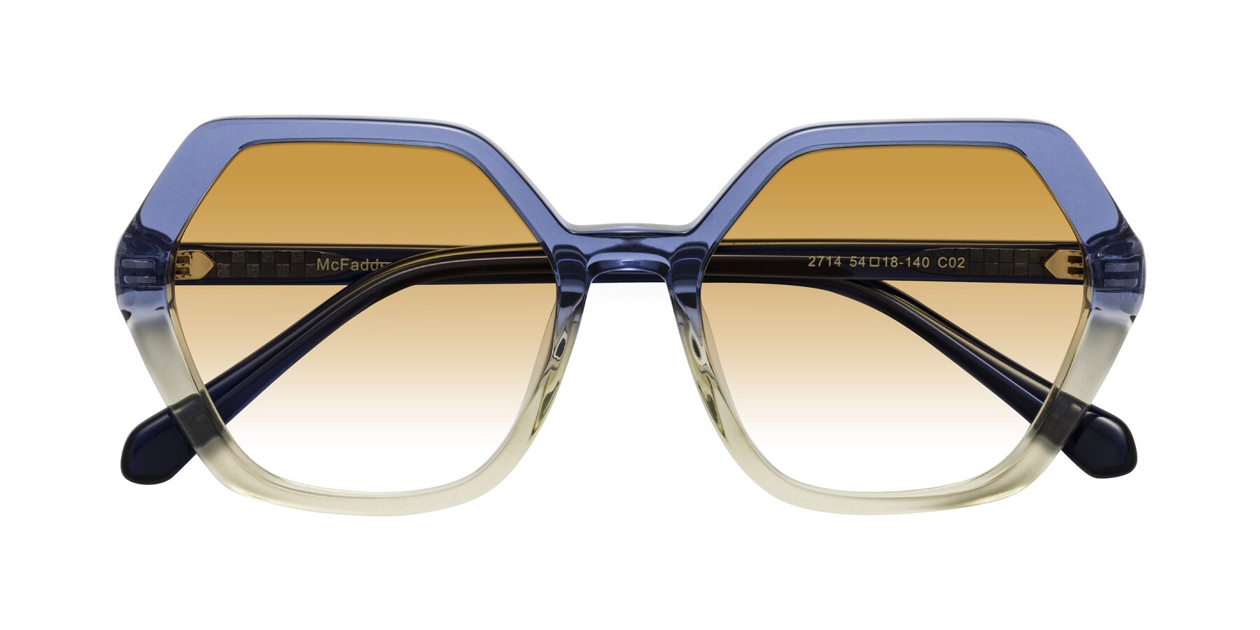 Folded Front of McFadden in Clear Blue/Clear Green with Champagne Gradient Lenses