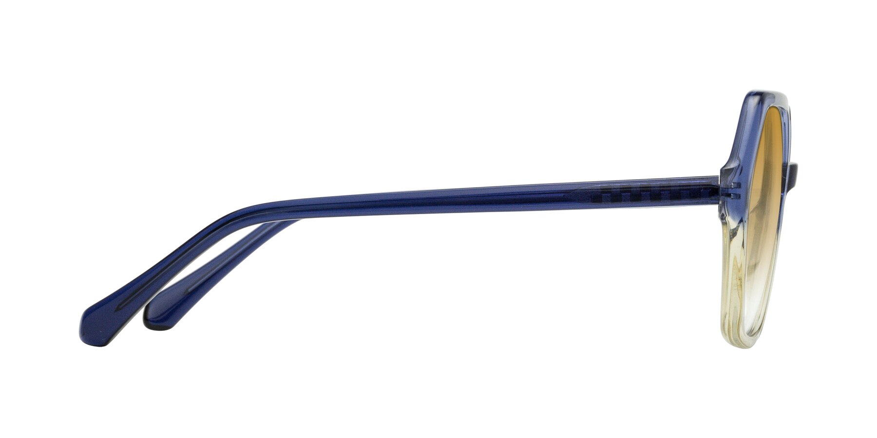 Side of McFadden in Clear Blue/Clear Green with Champagne Gradient Lenses