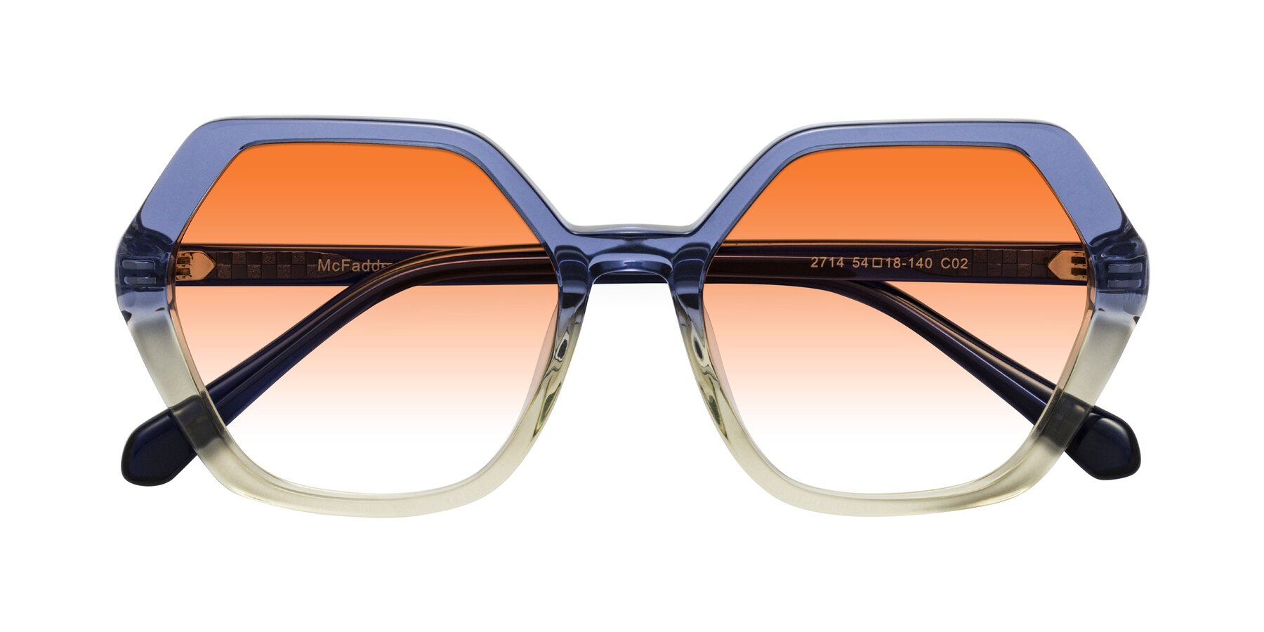 Folded Front of McFadden in Clear Blue/Clear Green with Orange Gradient Lenses