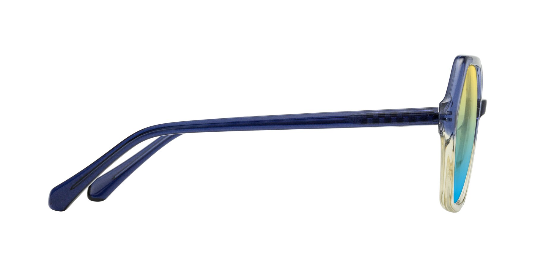 Side of McFadden in Clear Blue/Clear Green with Yellow / Blue Gradient Lenses