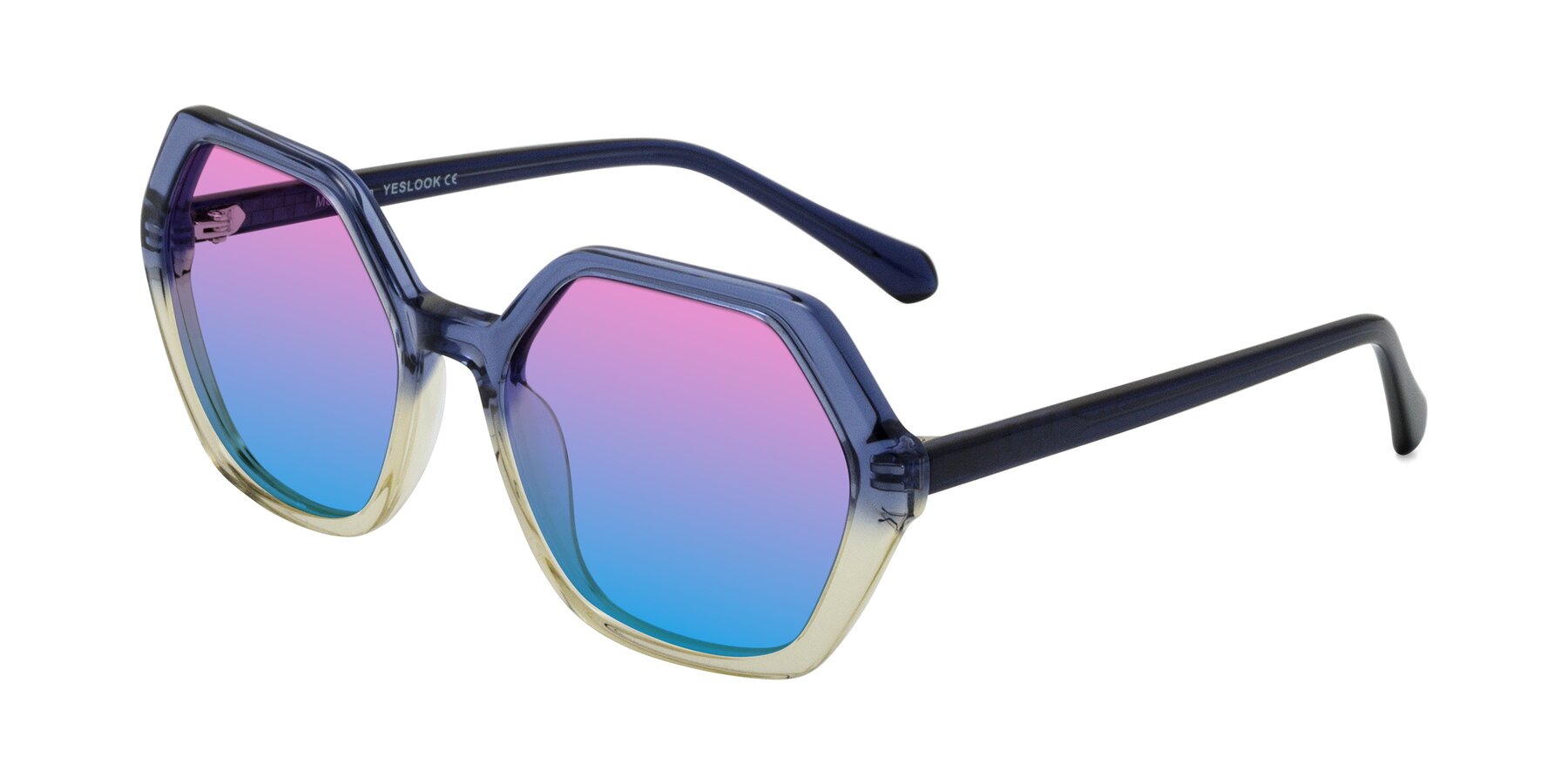 Angle of McFadden in Clear Blue/Clear Green with Pink / Blue Gradient Lenses
