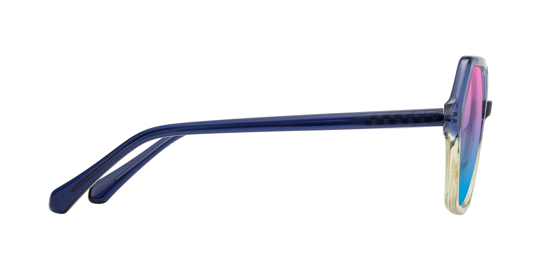 Side of McFadden in Clear Blue/Clear Green with Pink / Blue Gradient Lenses