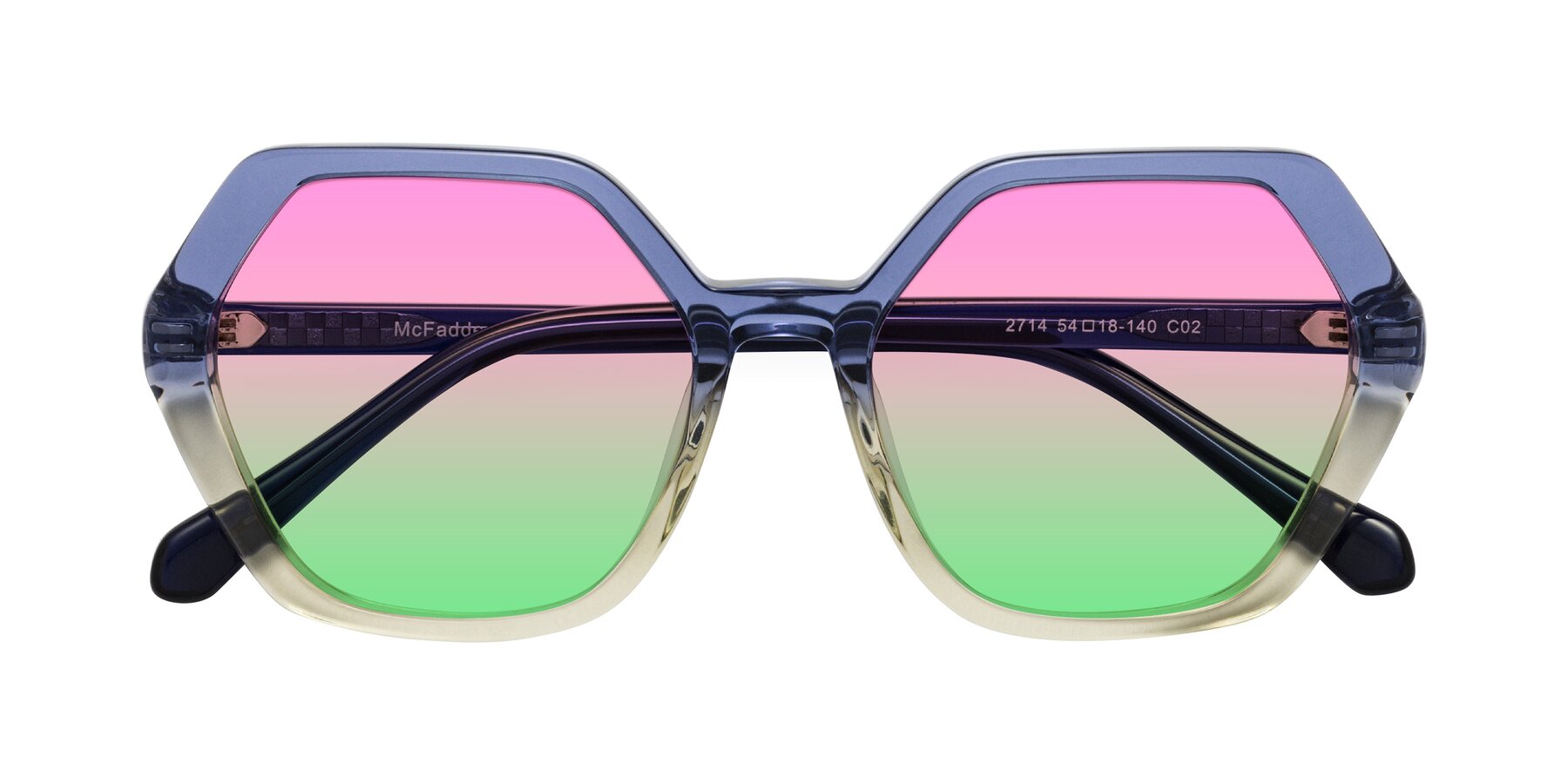 Folded Front of McFadden in Clear Blue/Clear Green with Pink / Green Gradient Lenses