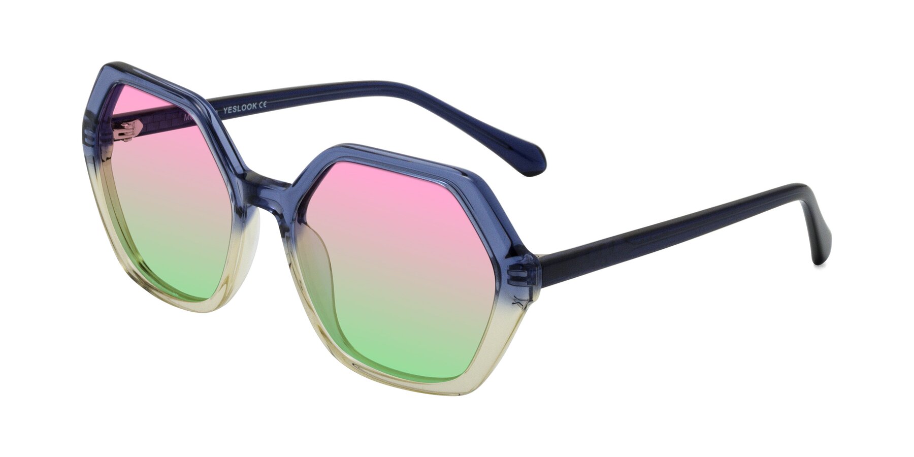 Angle of McFadden in Clear Blue/Clear Green with Pink / Green Gradient Lenses