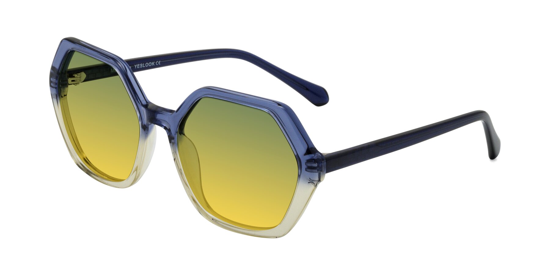 Angle of McFadden in Clear Blue/Clear Green with Green / Yellow Gradient Lenses
