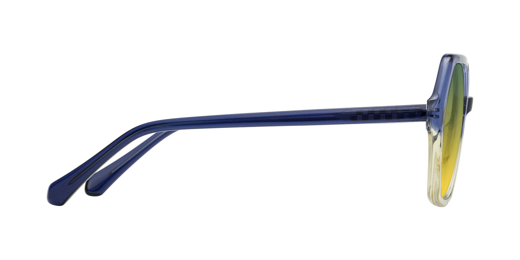 Side of McFadden in Clear Blue/Clear Green with Green / Yellow Gradient Lenses