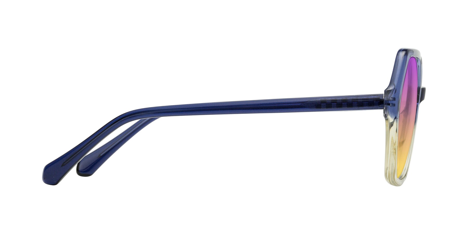 Side of McFadden in Clear Blue/Clear Green with Purple / Yellow Gradient Lenses