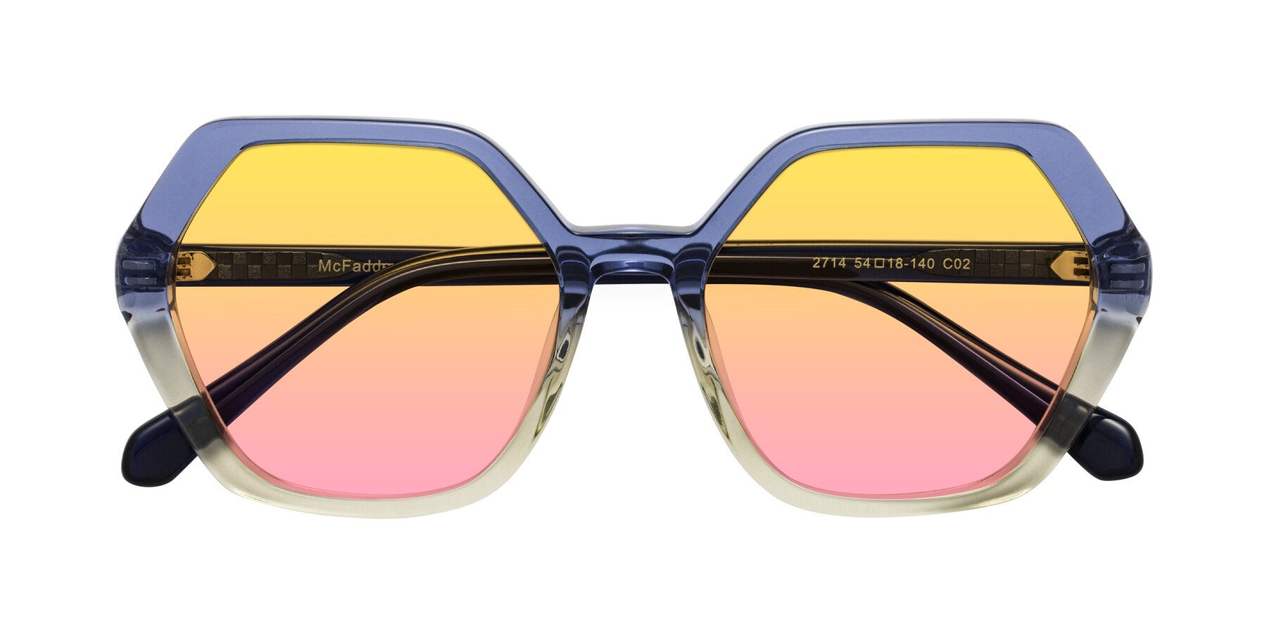 Folded Front of McFadden in Clear Blue/Clear Green with Yellow / Pink Gradient Lenses