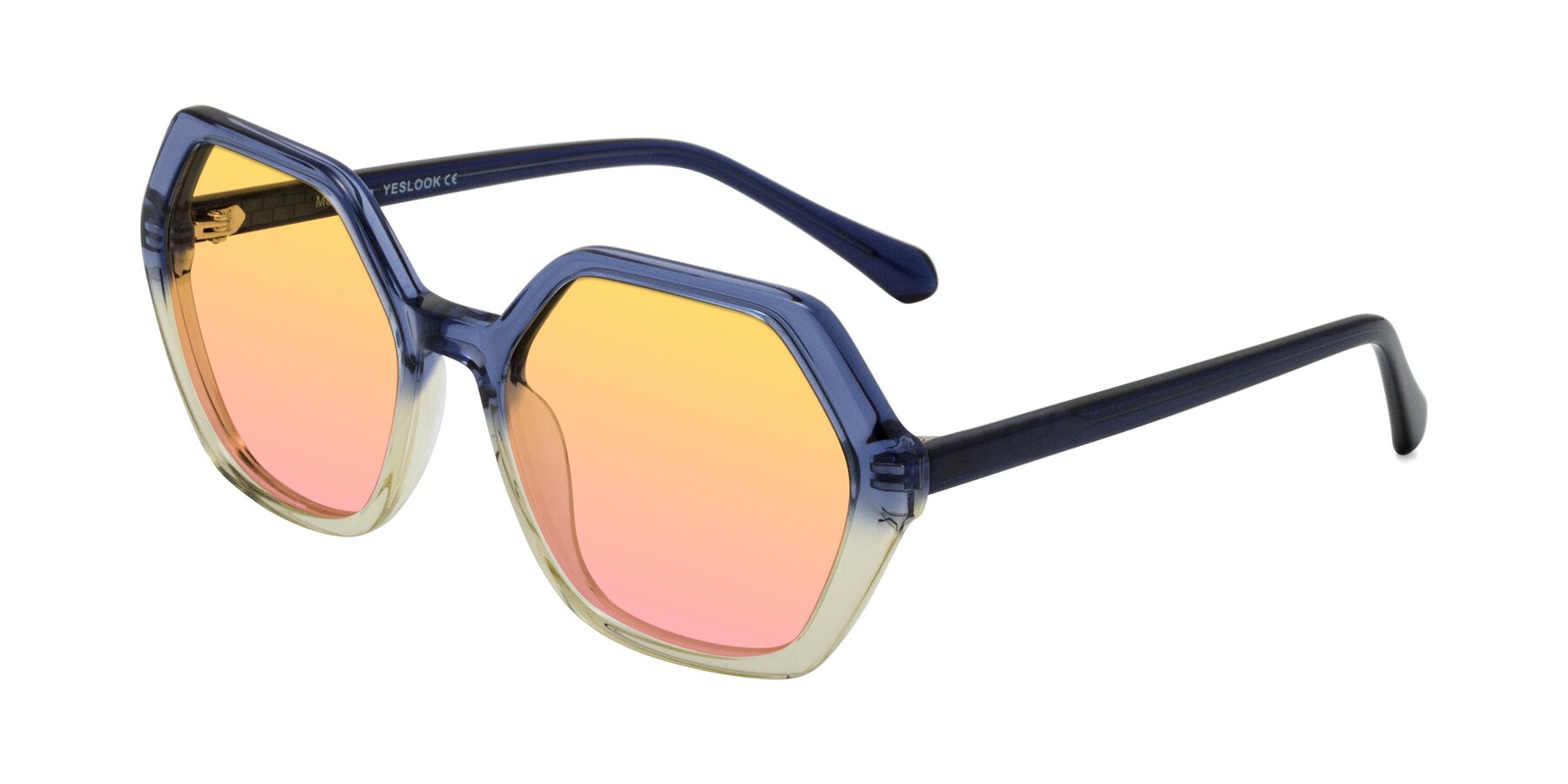 Angle of McFadden in Clear Blue/Clear Green with Yellow / Pink Gradient Lenses