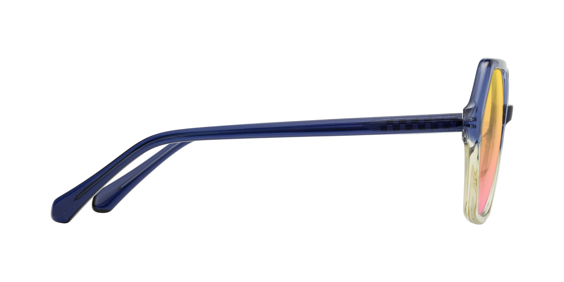 Side of McFadden in Clear Blue/Clear Green with Yellow / Pink Gradient Lenses