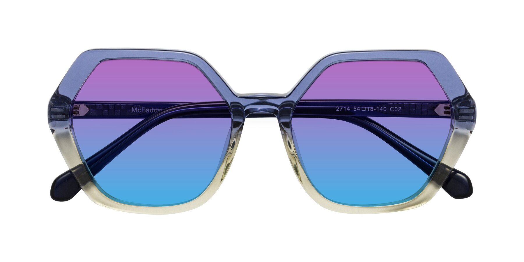 Folded Front of McFadden in Clear Blue/Clear Green with Purple / Blue Gradient Lenses