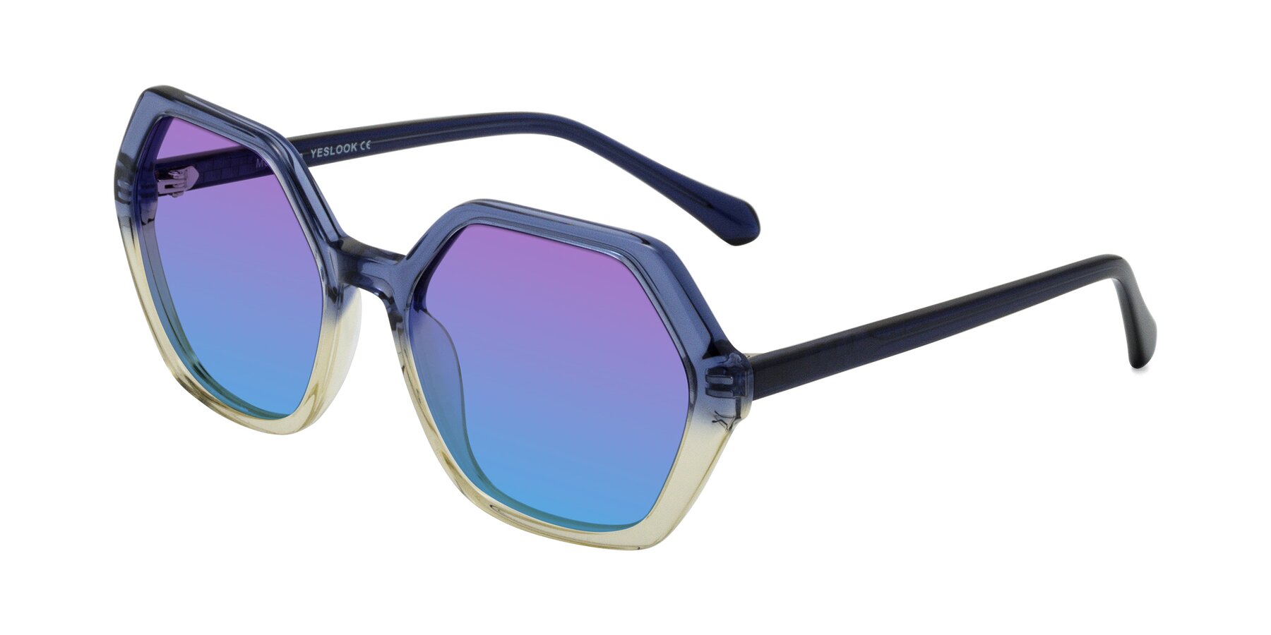 Angle of McFadden in Clear Blue/Clear Green with Purple / Blue Gradient Lenses