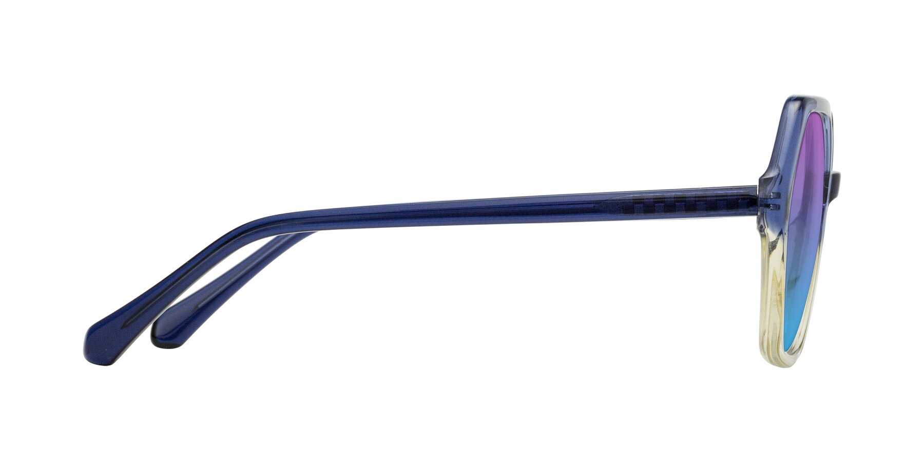 Side of McFadden in Clear Blue/Clear Green with Purple / Blue Gradient Lenses