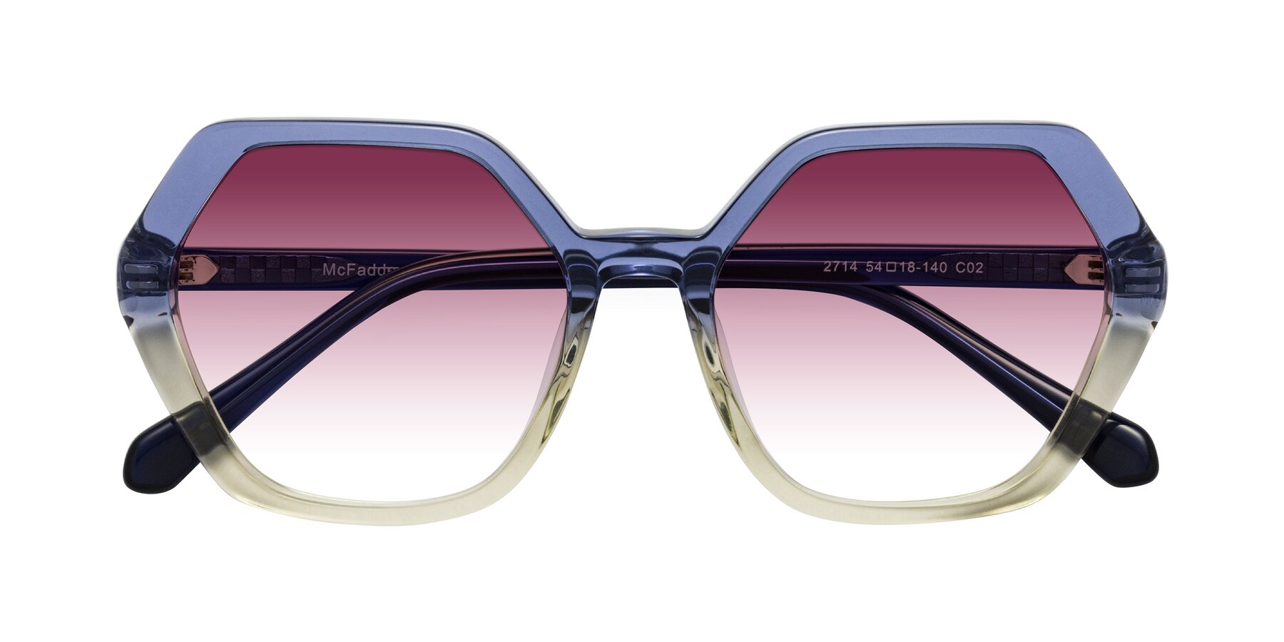Folded Front of McFadden in Clear Blue/Clear Green with Wine Gradient Lenses