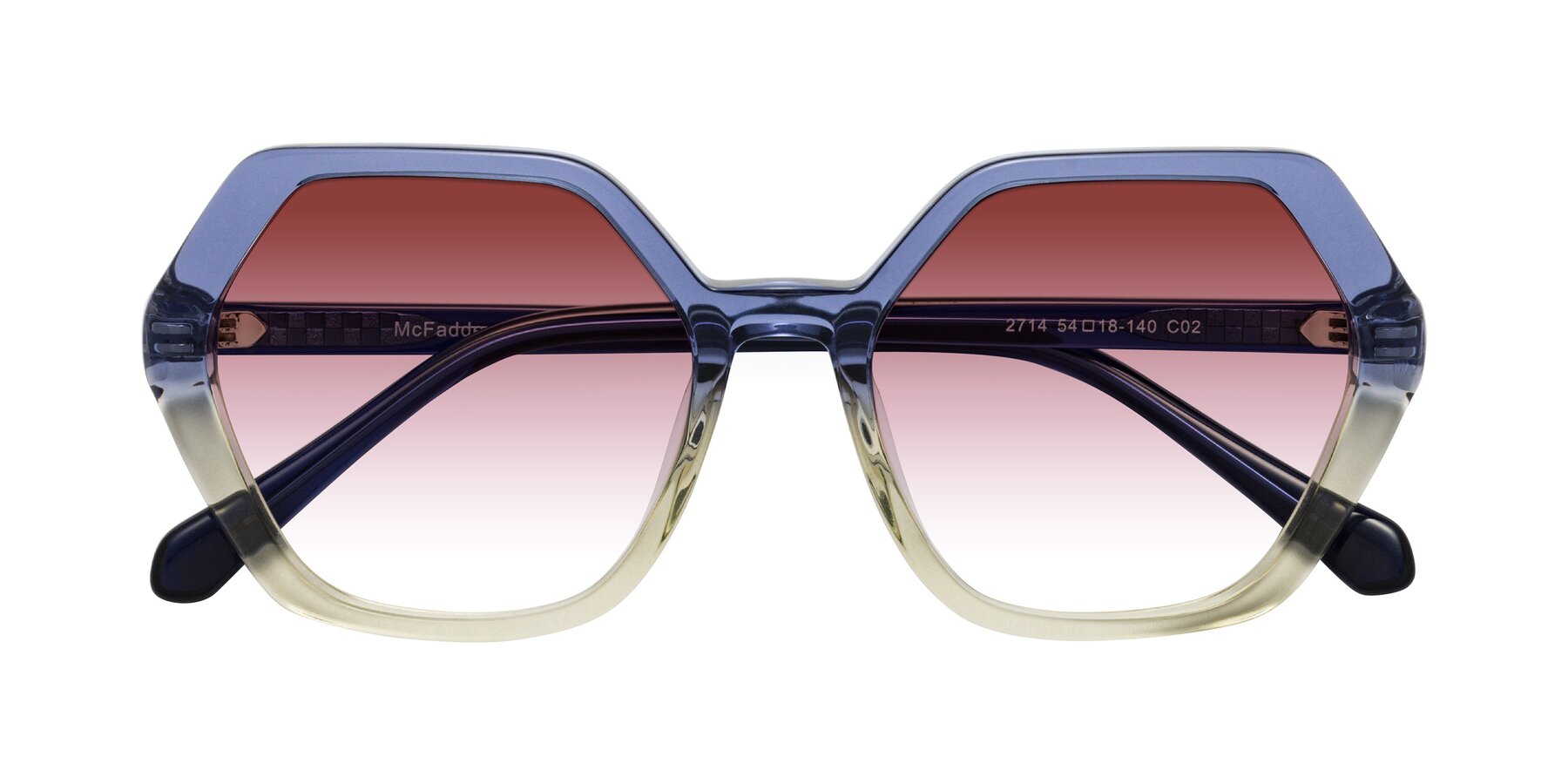 Folded Front of McFadden in Clear Blue/Clear Green with Garnet Gradient Lenses