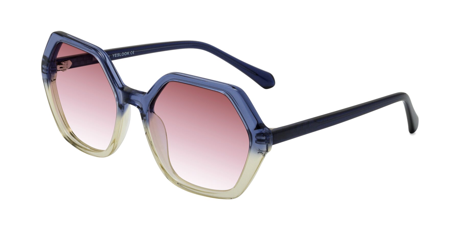 Angle of McFadden in Clear Blue/Clear Green with Garnet Gradient Lenses