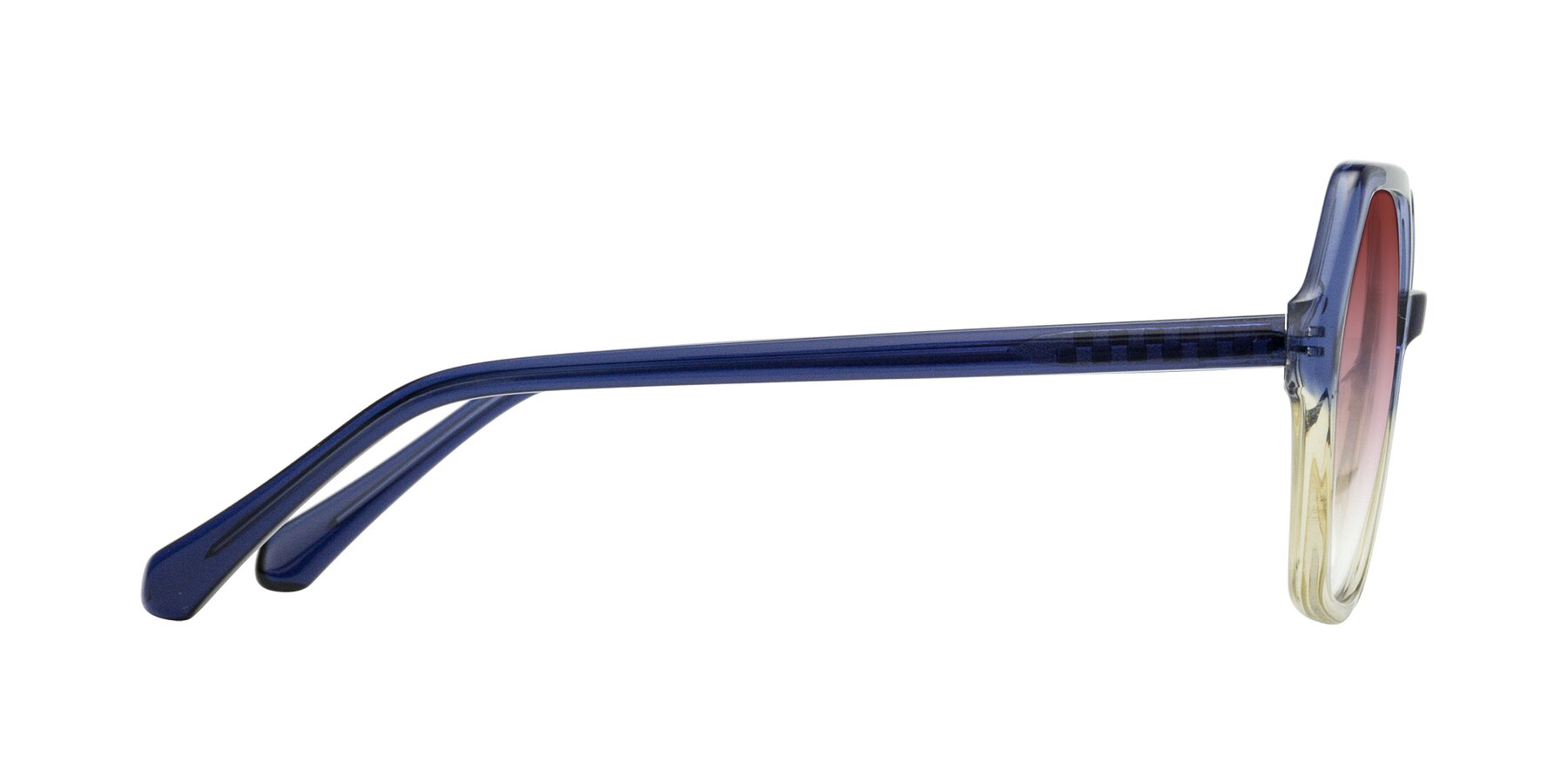 Side of McFadden in Clear Blue/Clear Green with Garnet Gradient Lenses
