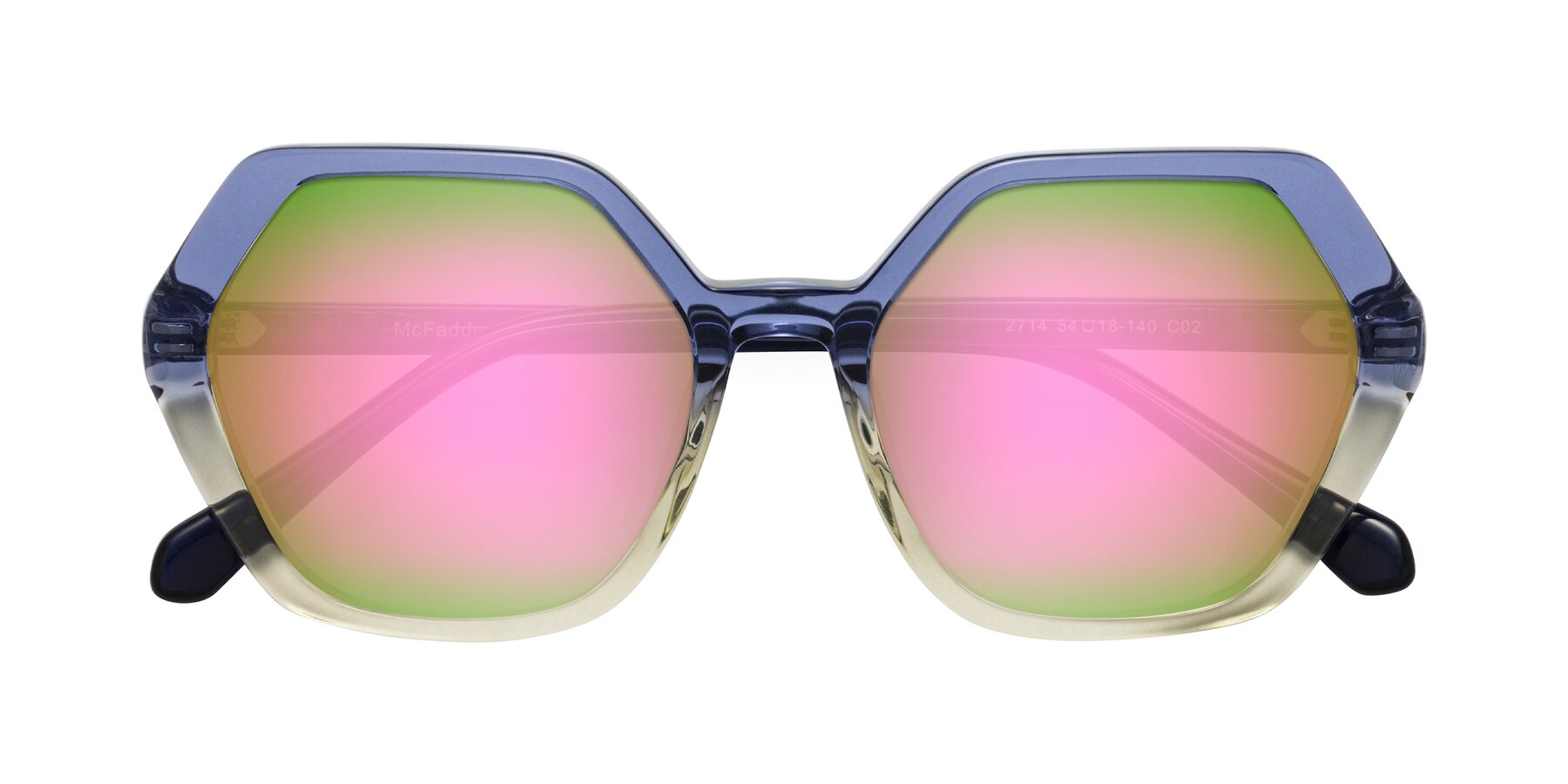 Folded Front of McFadden in Clear Blue/Clear Green with Pink Mirrored Lenses
