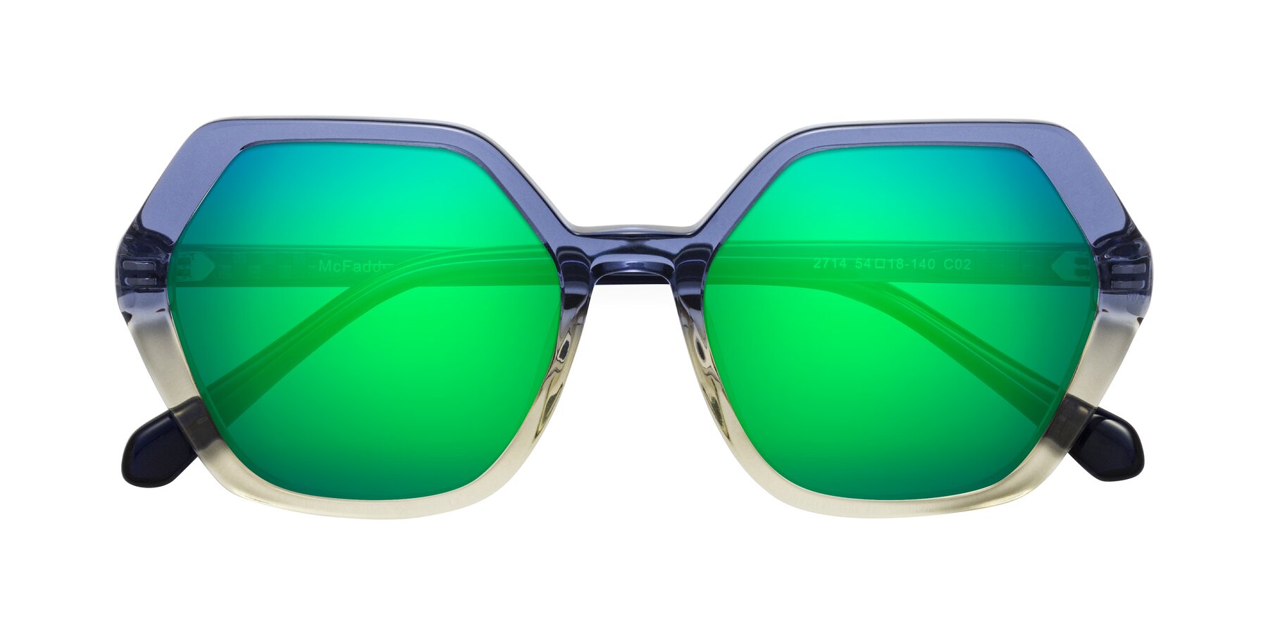 Folded Front of McFadden in Clear Blue/Clear Green with Green Mirrored Lenses
