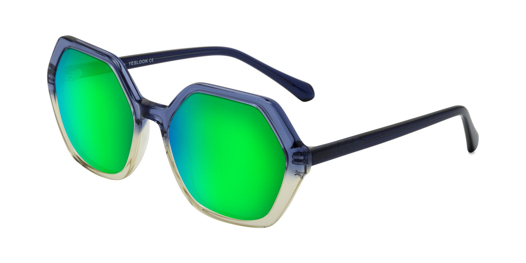 Angle of McFadden in Clear Blue/Clear Green with Green Mirrored Lenses