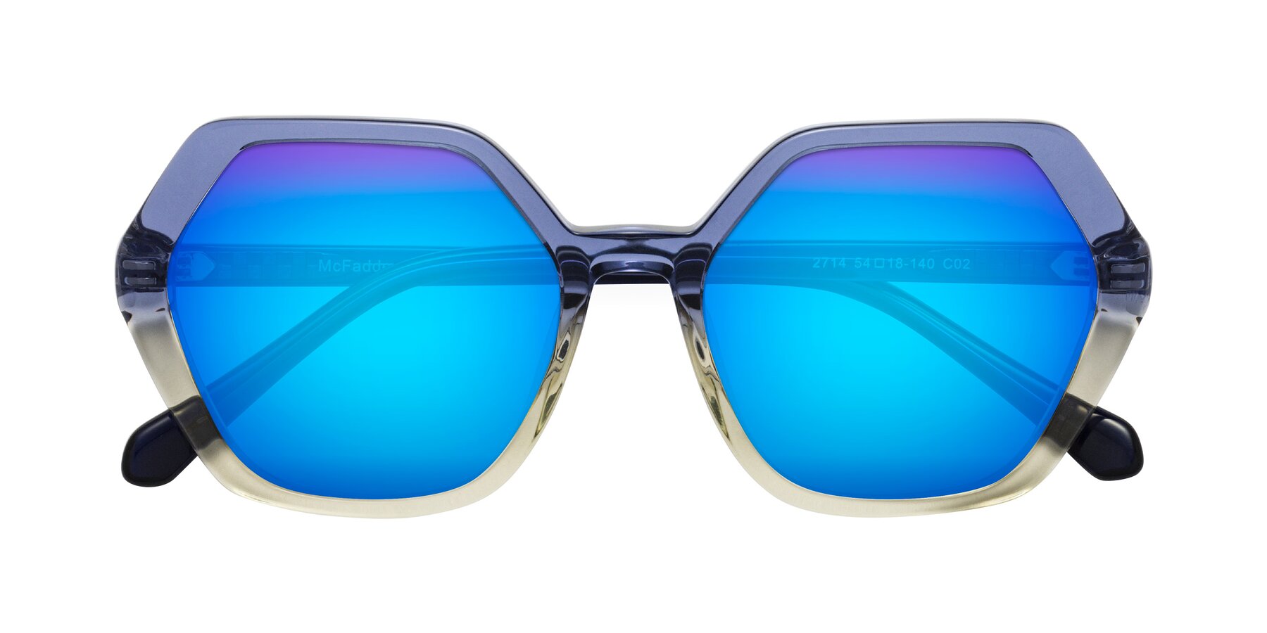 Folded Front of McFadden in Clear Blue/Clear Green with Blue Mirrored Lenses