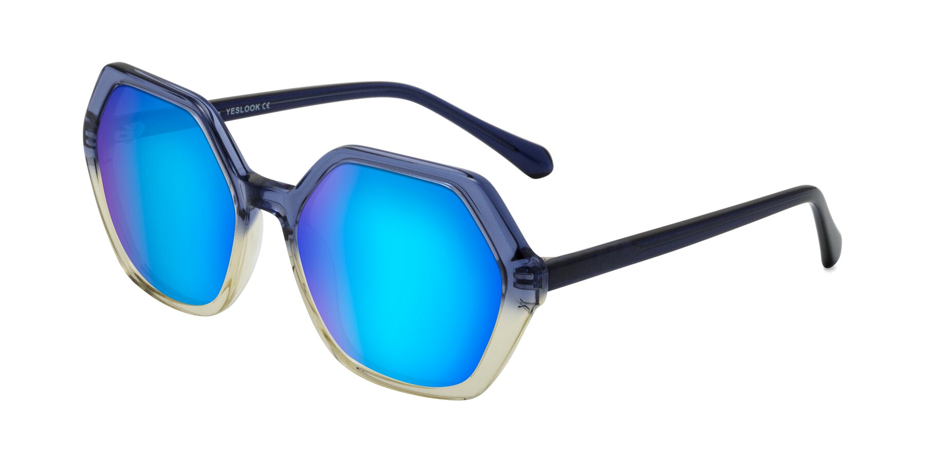 Angle of McFadden in Clear Blue/Clear Green with Blue Mirrored Lenses