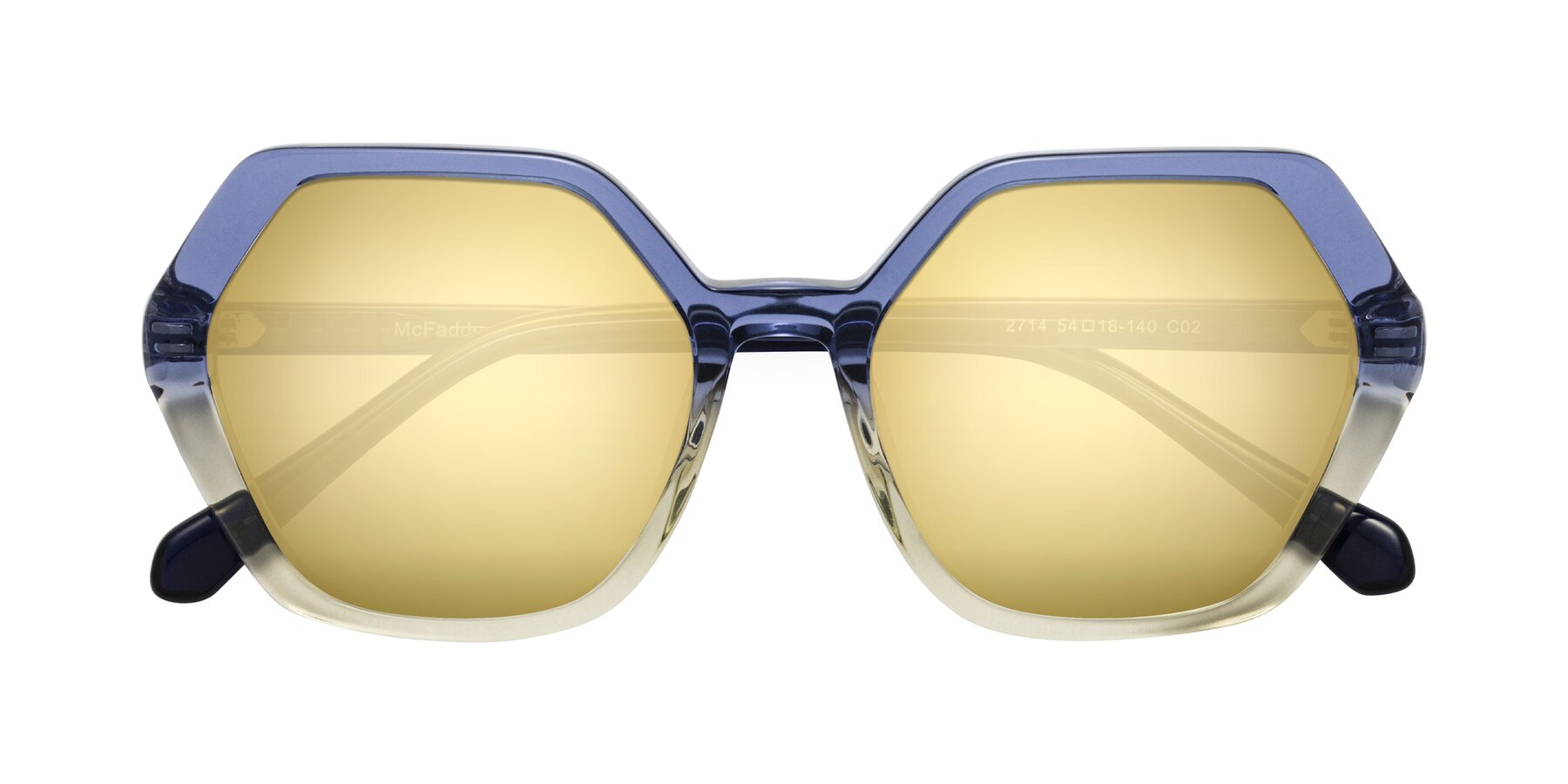 Folded Front of McFadden in Clear Blue/Clear Green with Gold Mirrored Lenses