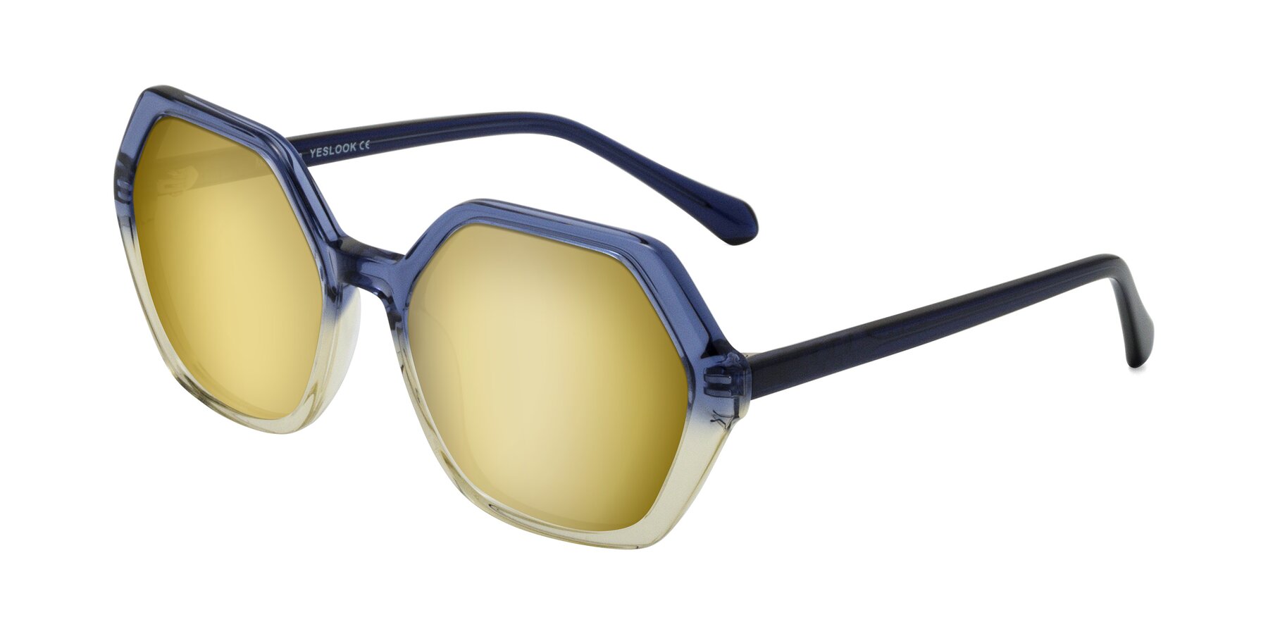 Angle of McFadden in Clear Blue/Clear Green with Gold Mirrored Lenses
