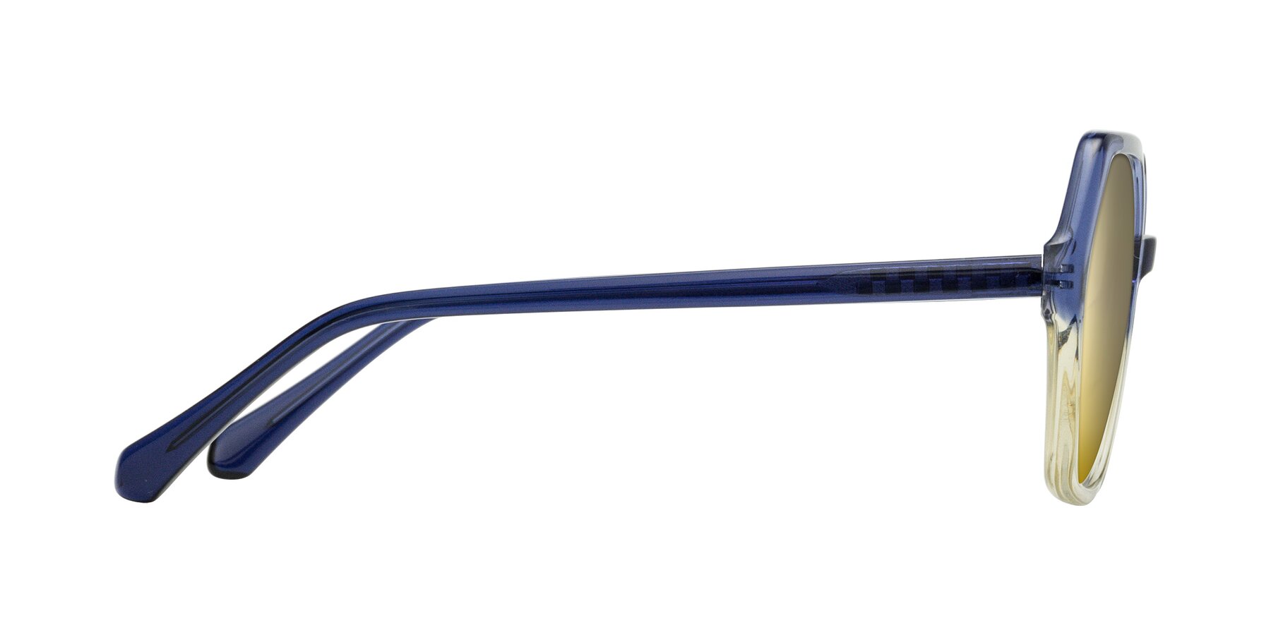Side of McFadden in Clear Blue/Clear Green with Gold Mirrored Lenses