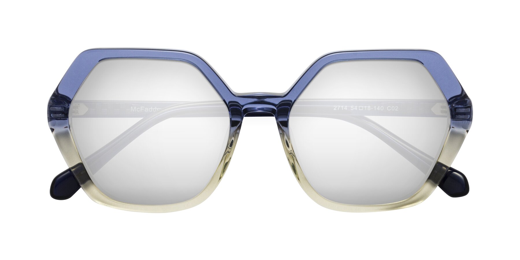 Folded Front of McFadden in Clear Blue/Clear Green with Silver Mirrored Lenses