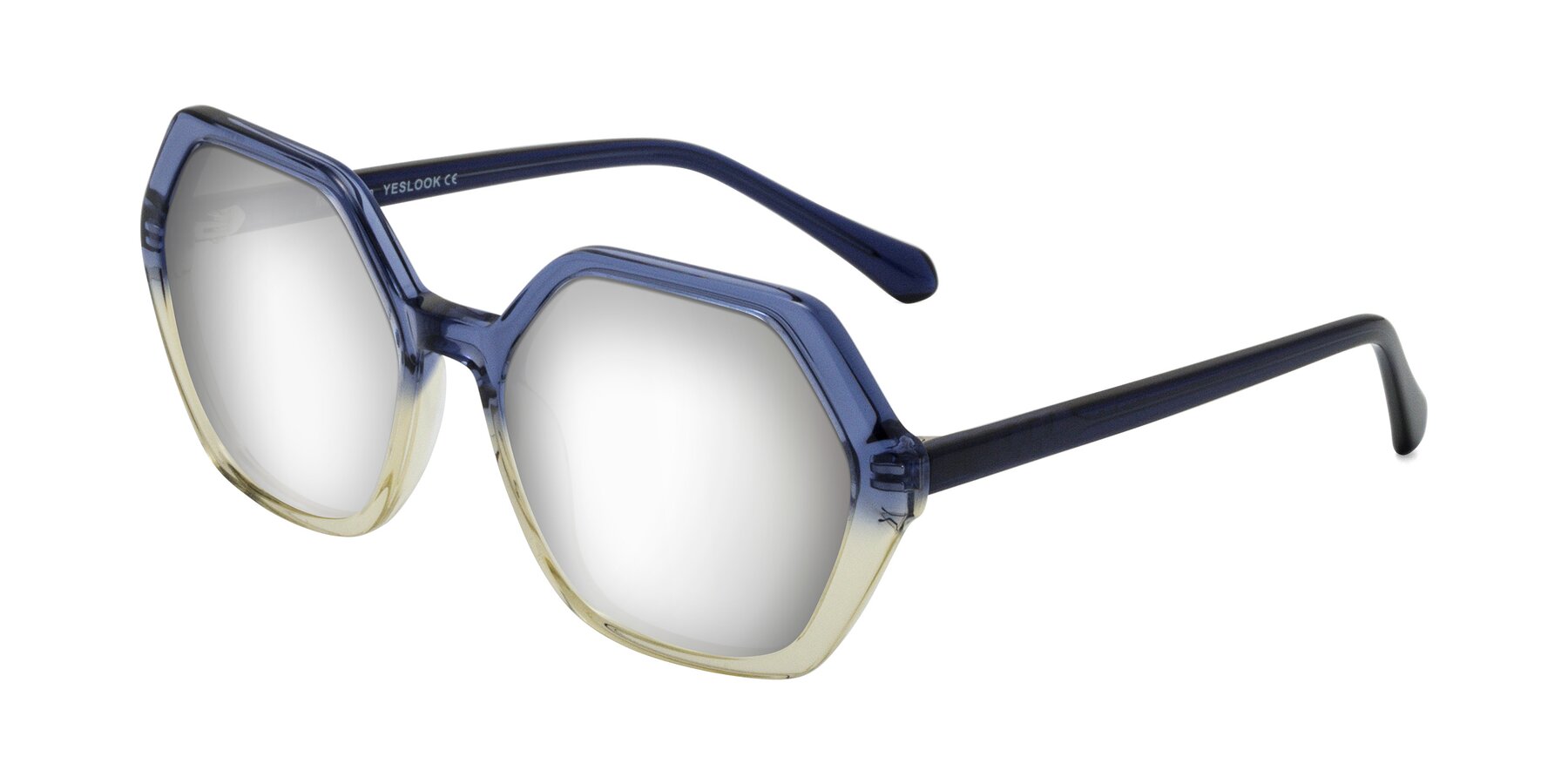 Angle of McFadden in Clear Blue/Clear Green with Silver Mirrored Lenses