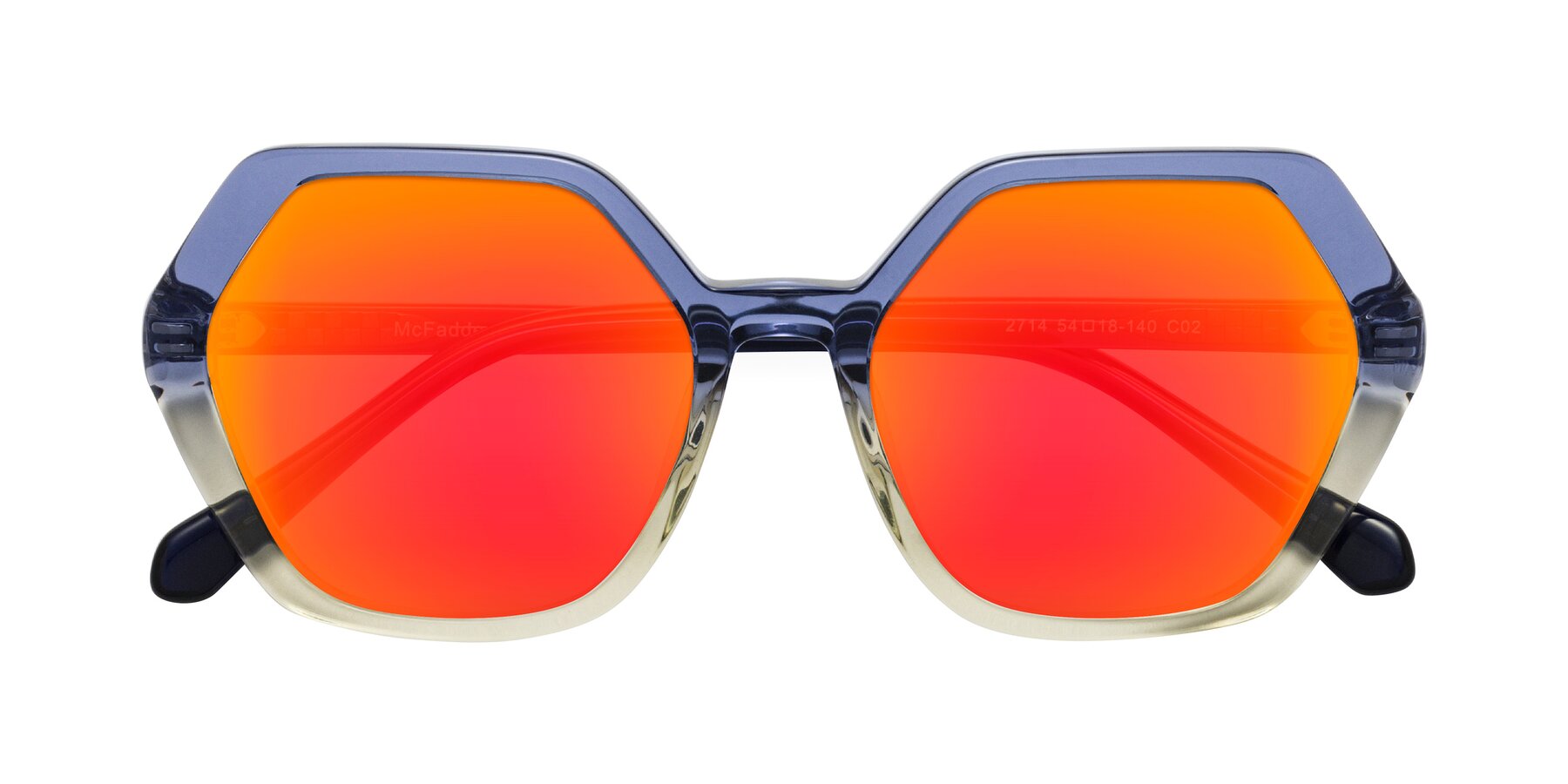 Folded Front of McFadden in Clear Blue/Clear Green with Red Gold Mirrored Lenses
