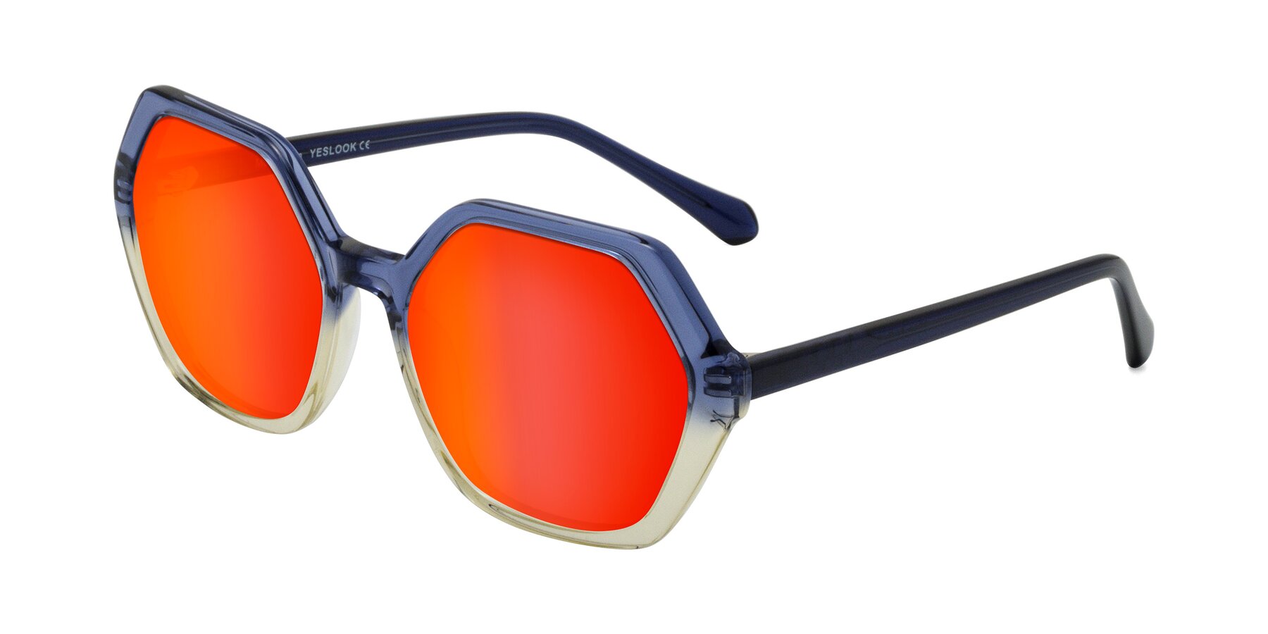 Angle of McFadden in Clear Blue/Clear Green with Red Gold Mirrored Lenses