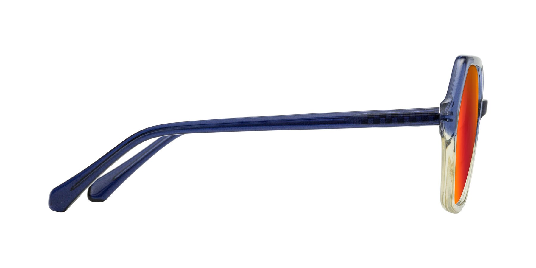 Side of McFadden in Clear Blue/Clear Green with Red Gold Mirrored Lenses