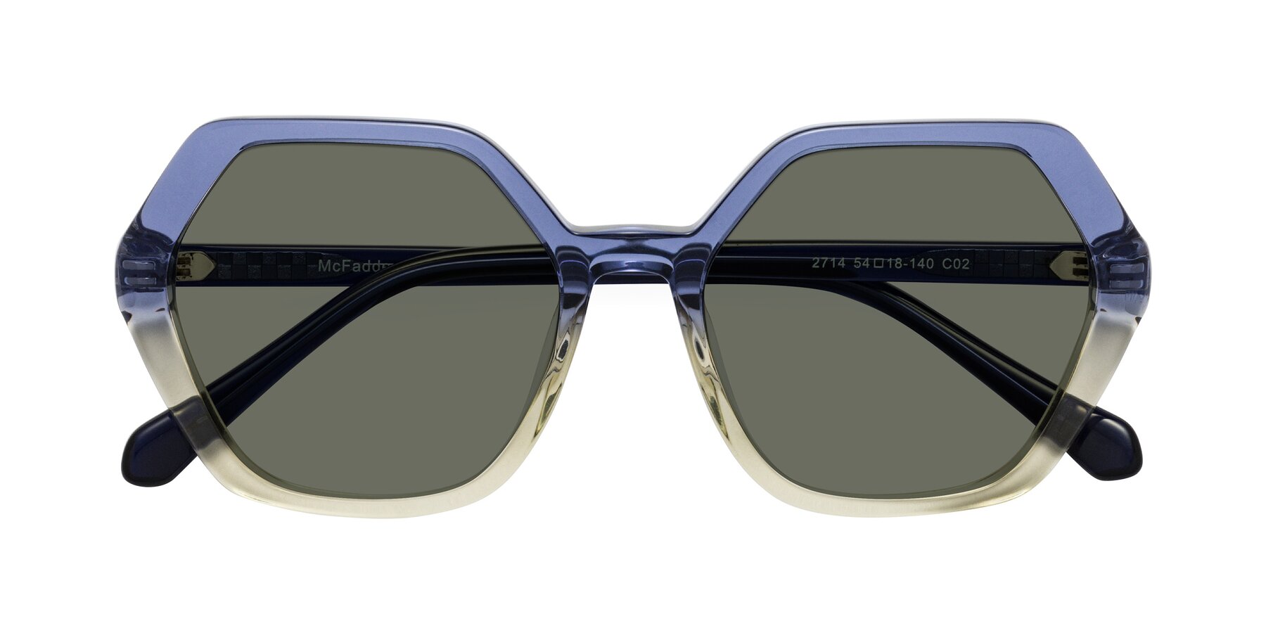 Folded Front of McFadden in Clear Blue/Clear Green with Gray Polarized Lenses