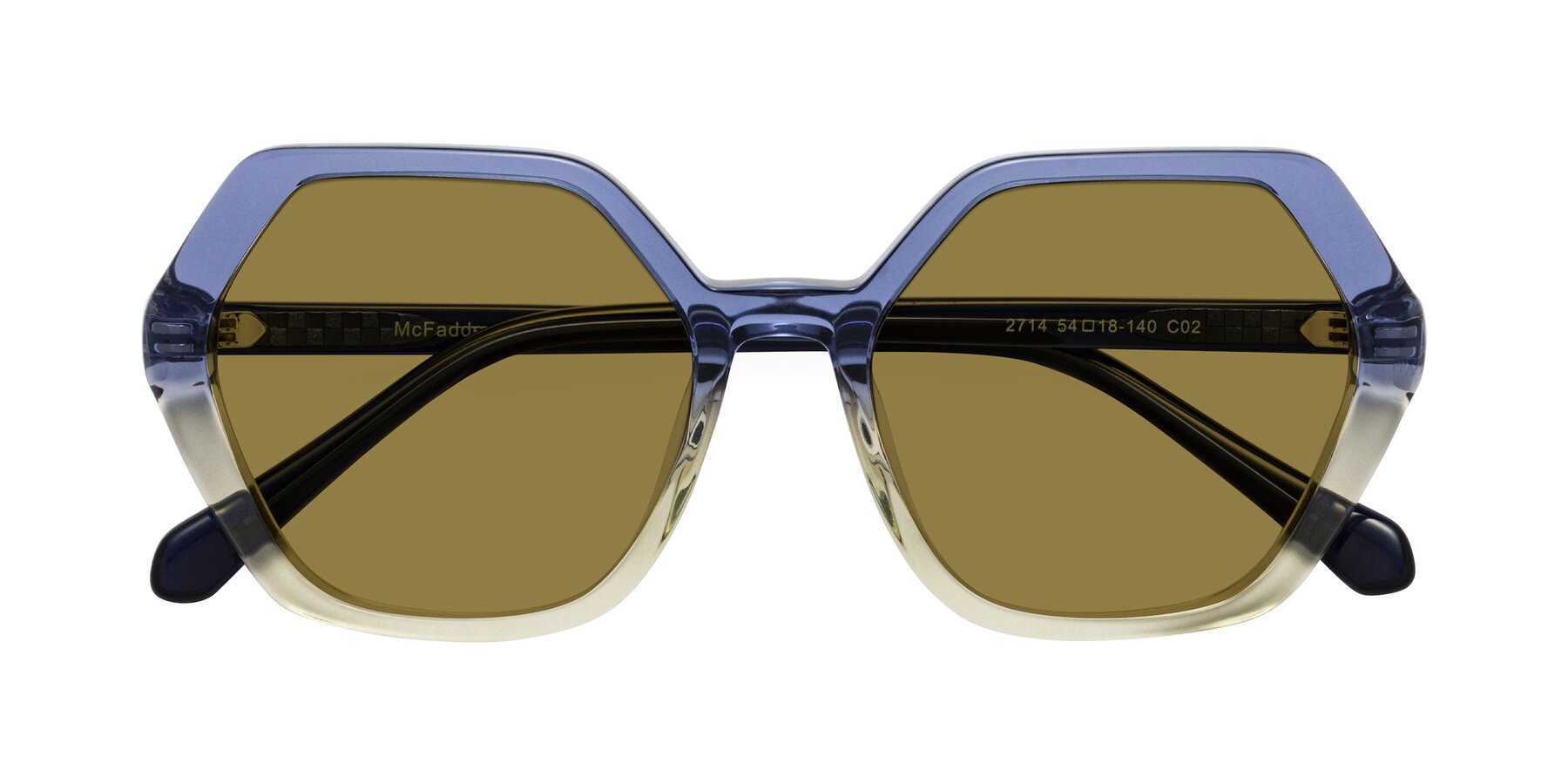 Folded Front of McFadden in Clear Blue/Clear Green with Brown Polarized Lenses