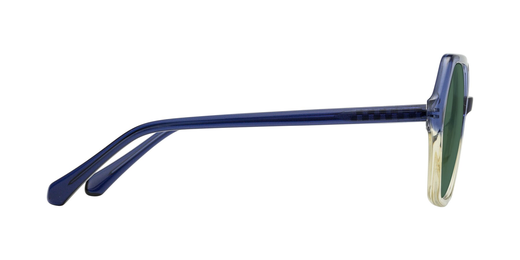 Side of McFadden in Clear Blue/Clear Green with Green Polarized Lenses
