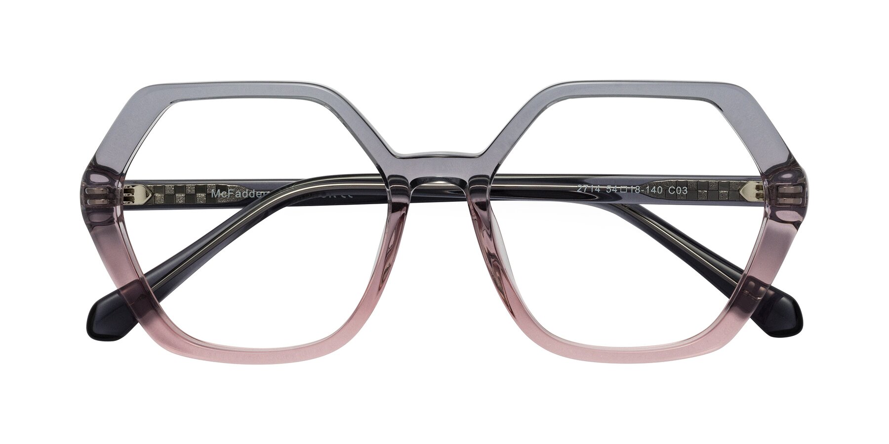 Folded Front of McFadden in Clear Gray/Clear Pink with Clear Blue Light Blocking Lenses