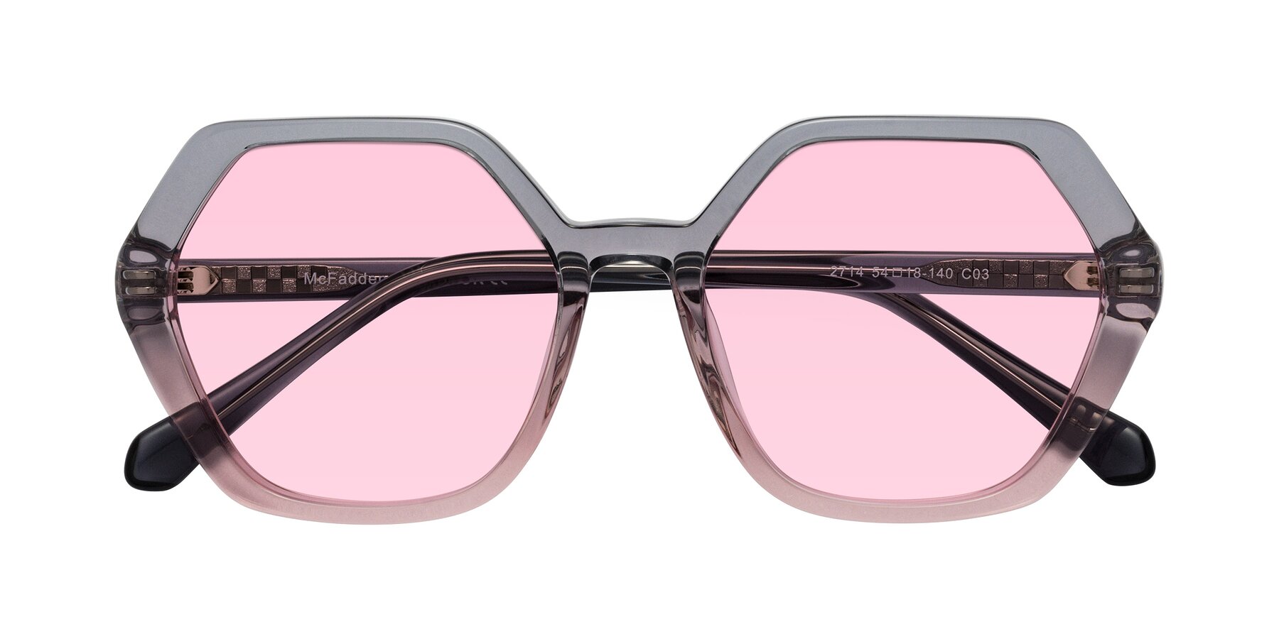 Folded Front of McFadden in Clear Gray/Clear Pink with Light Pink Tinted Lenses