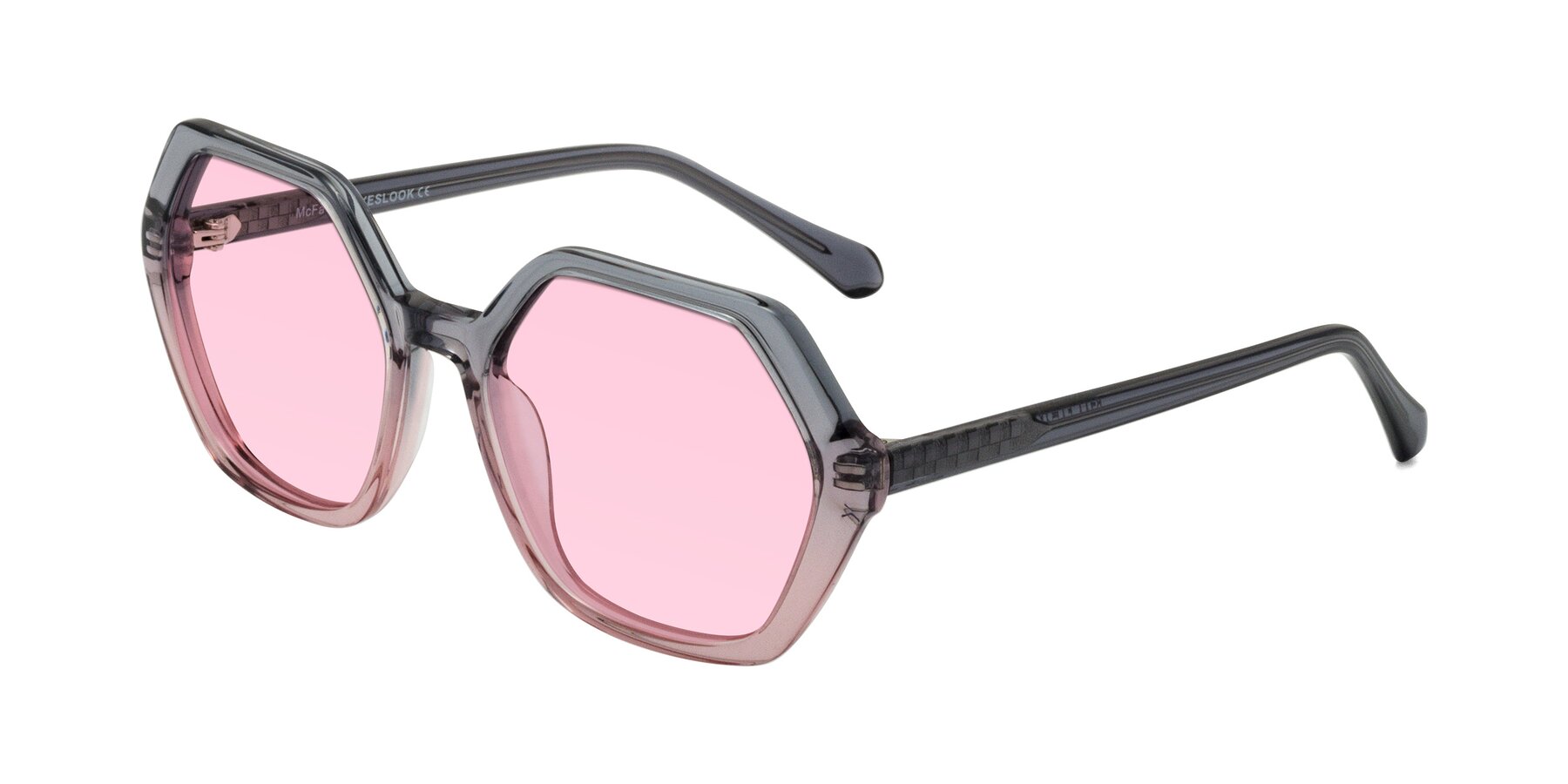 Angle of McFadden in Clear Gray/Clear Pink with Light Pink Tinted Lenses