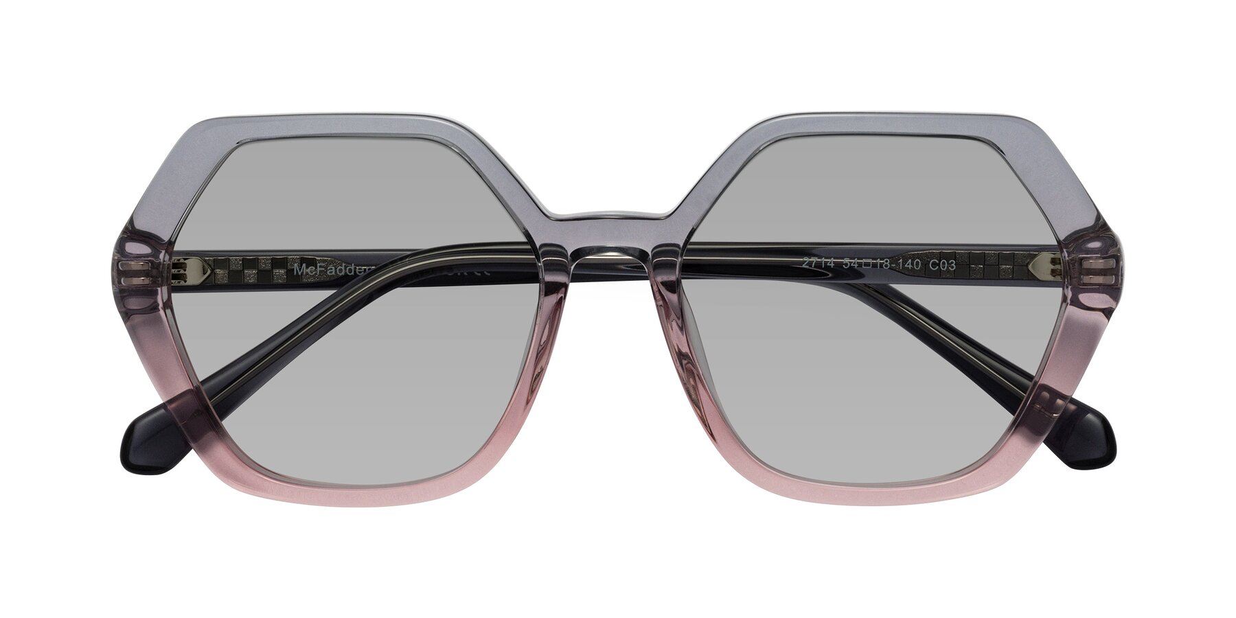 Folded Front of McFadden in Clear Gray/Clear Pink with Light Gray Tinted Lenses
