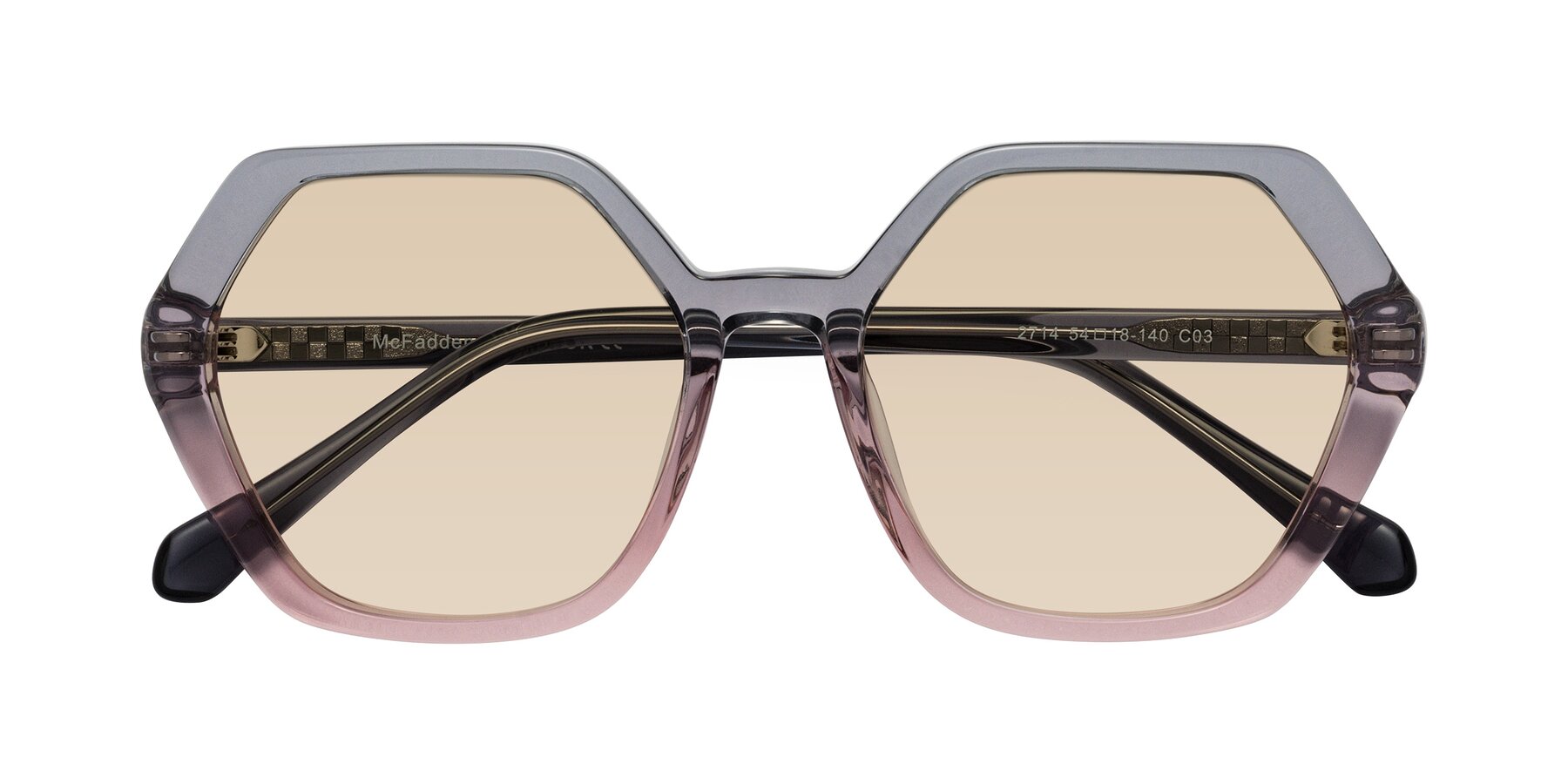 Folded Front of McFadden in Clear Gray/Clear Pink with Light Brown Tinted Lenses
