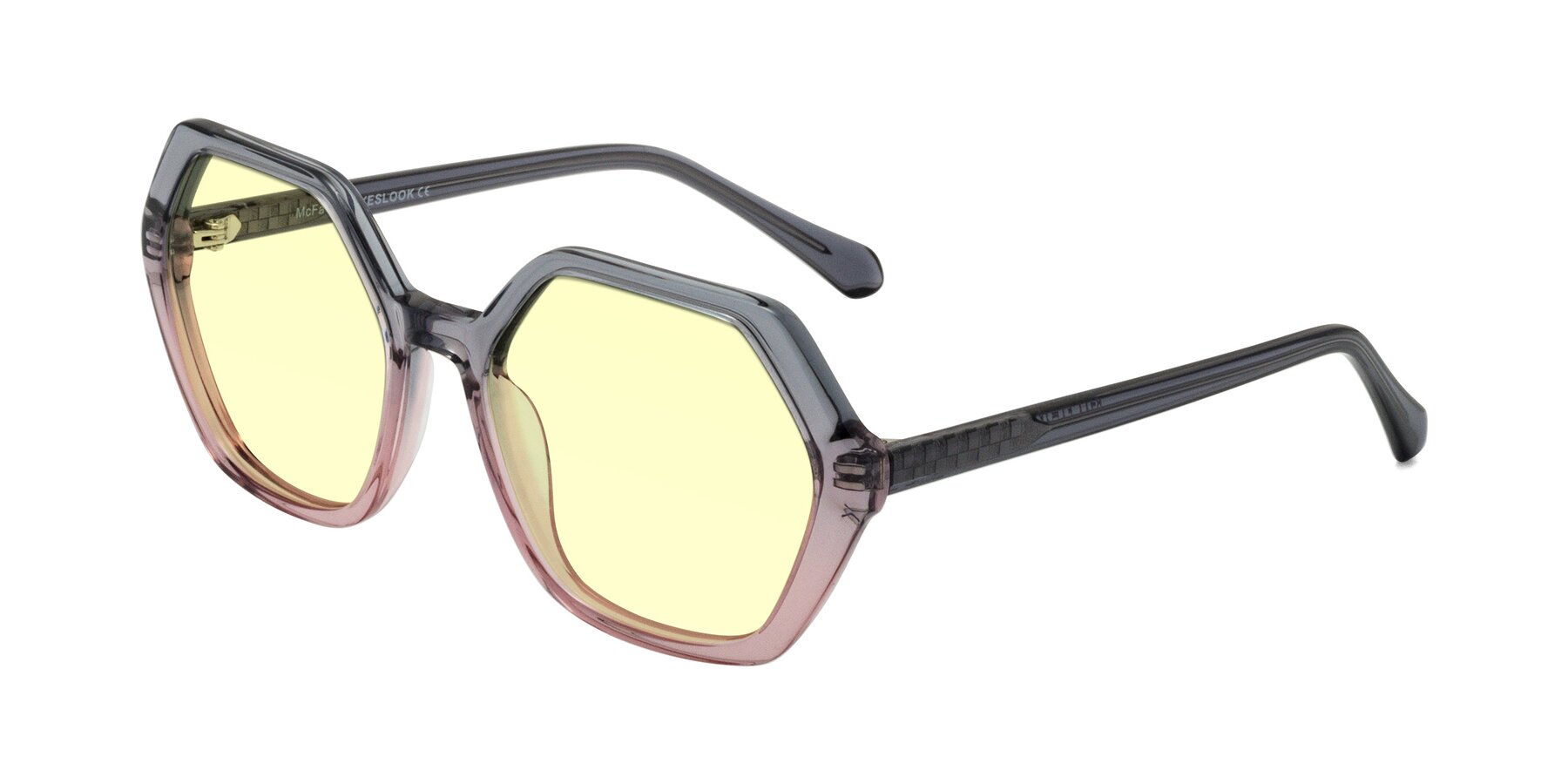 Angle of McFadden in Clear Gray/Clear Pink with Light Yellow Tinted Lenses