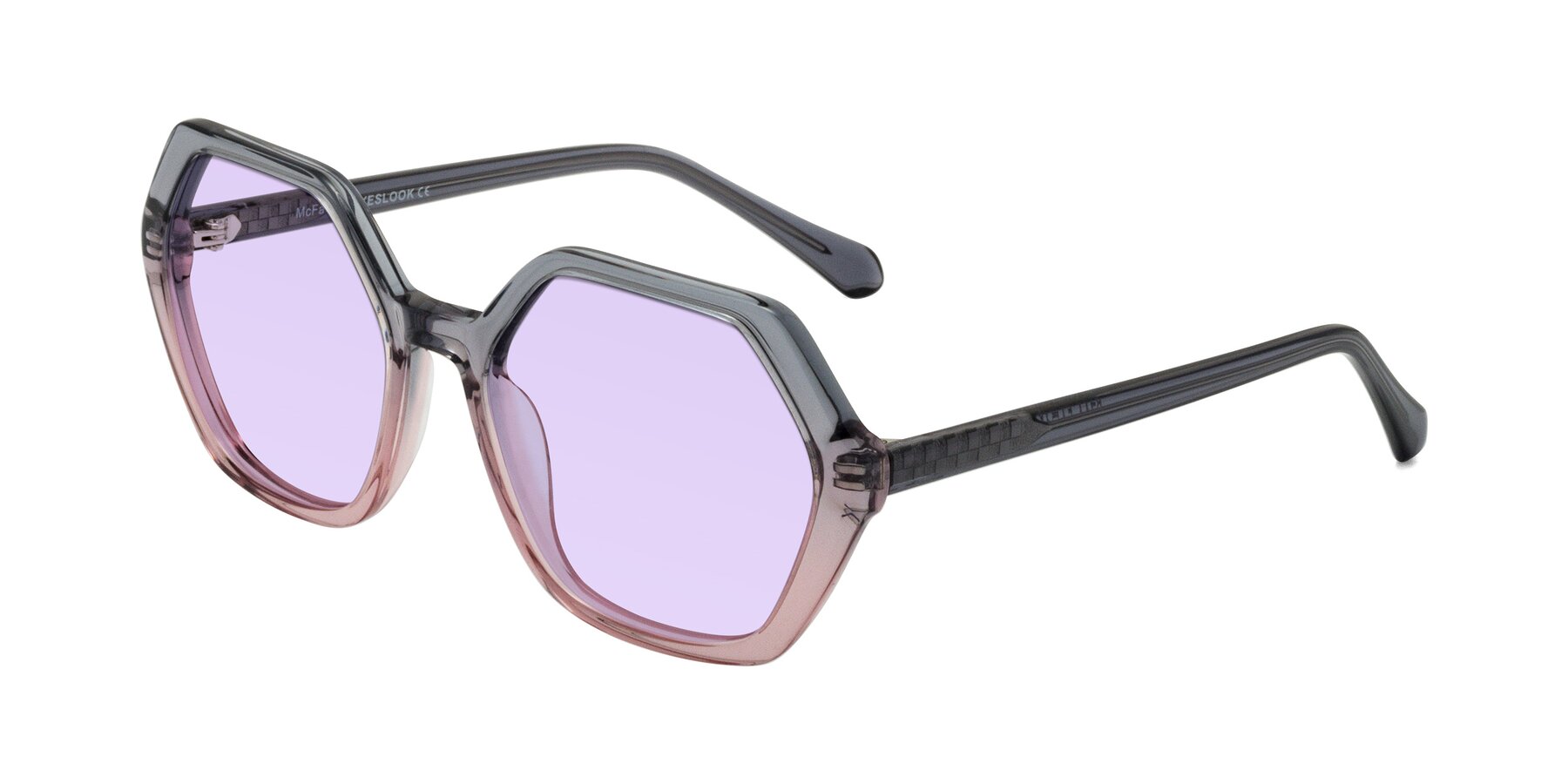 Angle of McFadden in Clear Gray/Clear Pink with Light Purple Tinted Lenses