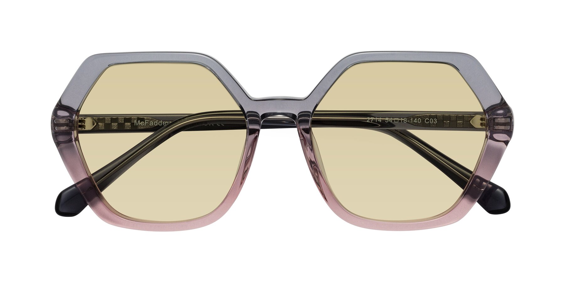 Folded Front of McFadden in Clear Gray/Clear Pink with Light Champagne Tinted Lenses