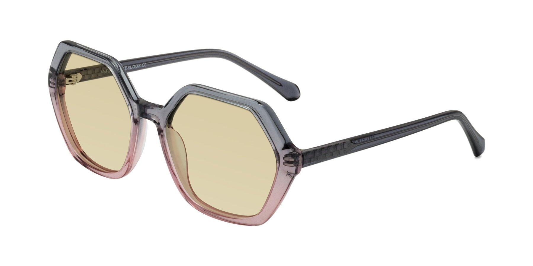 Angle of McFadden in Clear Gray/Clear Pink with Light Champagne Tinted Lenses