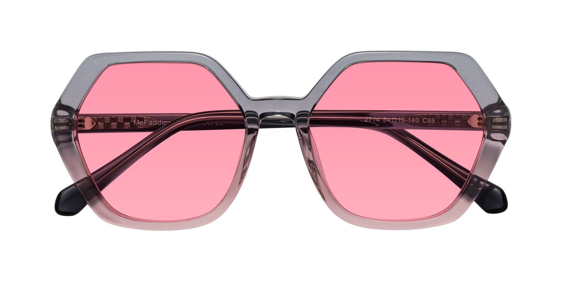Folded Front of McFadden in Clear Gray/Clear Pink with Pink Tinted Lenses